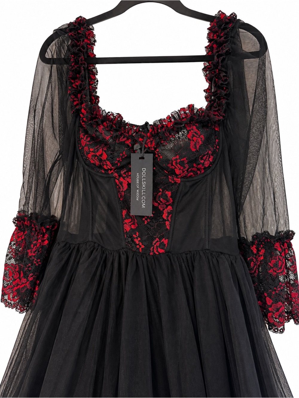 NWT Widow Dolls Kill Dance With Death Black Red Lace Gothic Maxi Dress - Picture 4 of 10